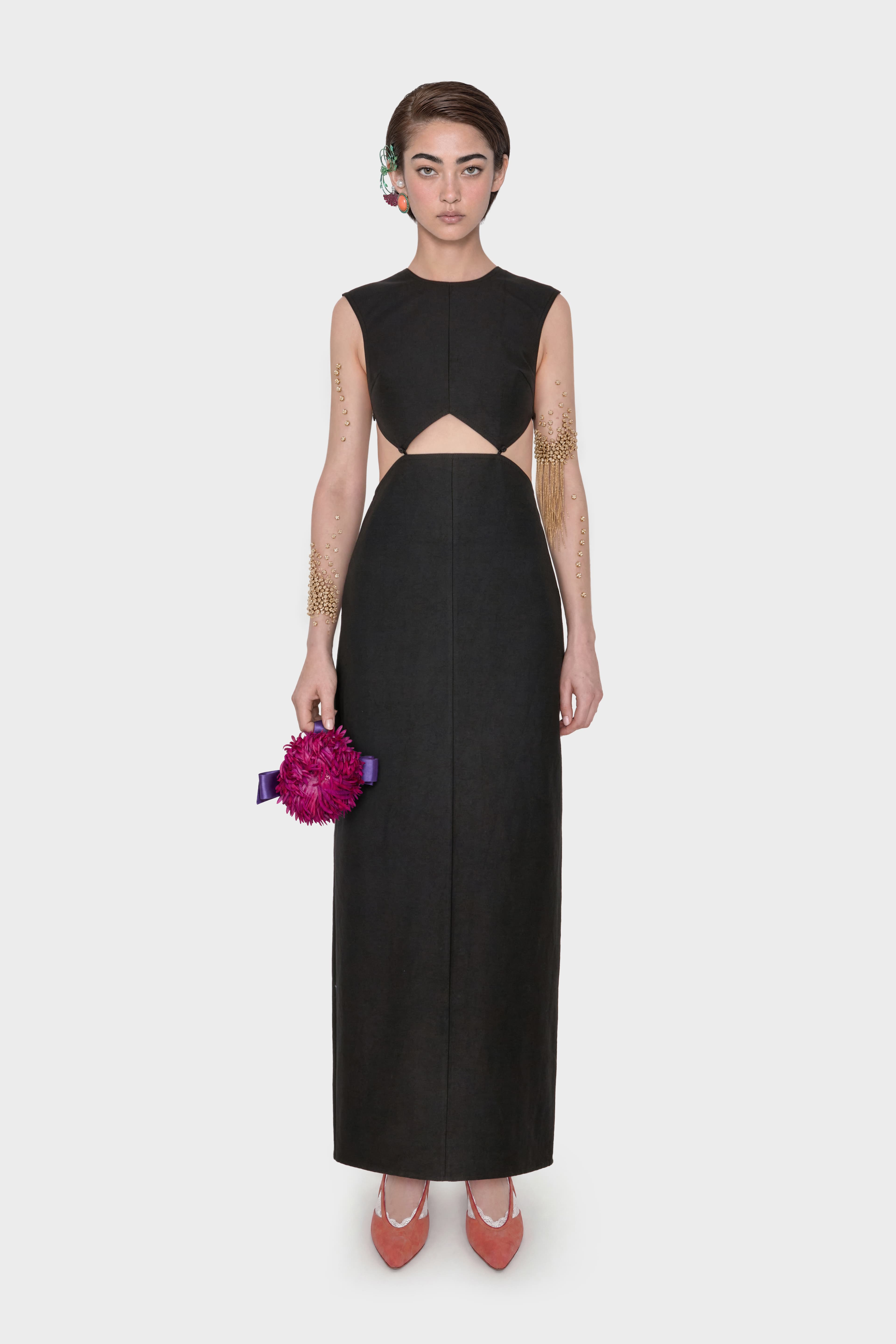 Watered Silk Elongated Dress-Squares